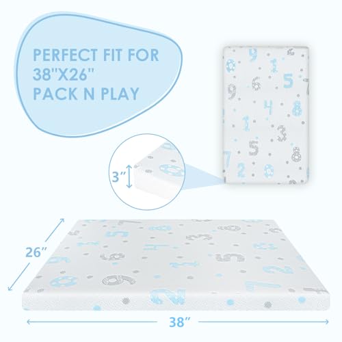 Image of Pack and Play Mattress Pad - 38 inchx26 inch Dual-Sided Memory Foam Pack N Play Mattresses - Foldable Portable Travel Baby Crib Mattress with Breathable Removable Cover