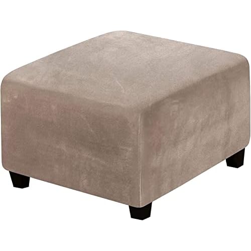 Square Velvet Ottoman Covers Ottoman Slipcover Square Footstool Protector Covers Storage Stool Ottoman Covers Stretch with Elastic Bottom (X-Large,Taupe)