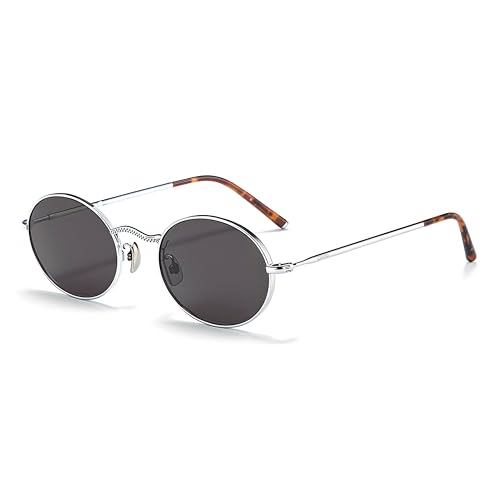 GRDQ TAC Polarized Sunglasses Unisex Titanium Frame UV400 Lenses Hip Hop Ins Style Lightweight for Driving Fashion (Silver, Black-Gray)