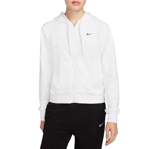 Image of Nike Dri-FIT One Women's Full-Zip French Terry Hoodie (FB5198-100, White/Black), White/Black, XS