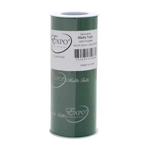 Image of Expo International Decorative Matte Tulle, Roll /Spool of 6 Inch x 25 Yards (Pack of 1), Polyester-Made Tulle Fabric, Matte Finish, Lightweight, Versatile, Washable, Easy-to-Use, Hunter Green