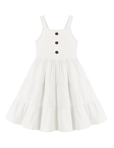Arshiner Toddler Girl Summer Dresses Casual Sleeveless Button Down Swing Flowy Tiered Midi Sundress with Pockets