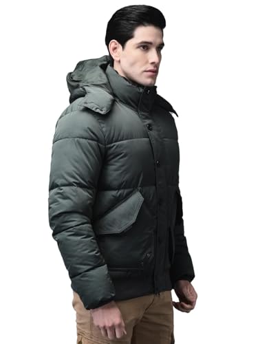 Image of Woodland Men's Olive Green Hooded Quilted Winter | Lightweight & Stylish