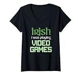 Mujer Videojuego Día de San Patricio Regalo Gamer Adolescente Chicos Amor Juegos Camiseta Cuello V