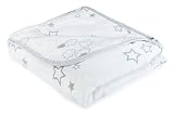 Musselin Pucktuch 4-lagig, 115x115cm, Baby Sommerdecke, Babydecke, Einschlagdecke, Krabbeldecke, Kinderwagendecke, Junge & Mädchen Grau Sternen & Wolken