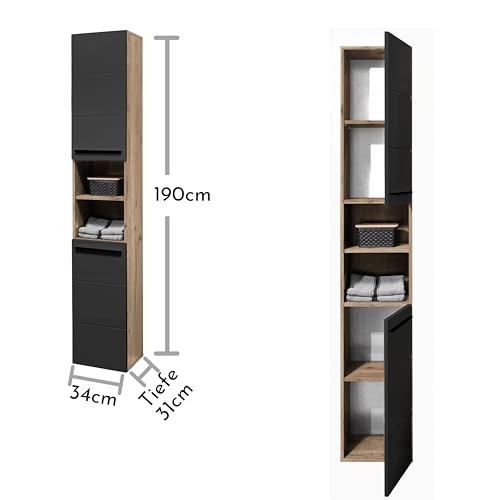 70-565-DR hoge kast VISTA badkamerkast zijkast in Viking Oak/zwart ca. 34 x 190 x 31 cm - Afbeelding 4
