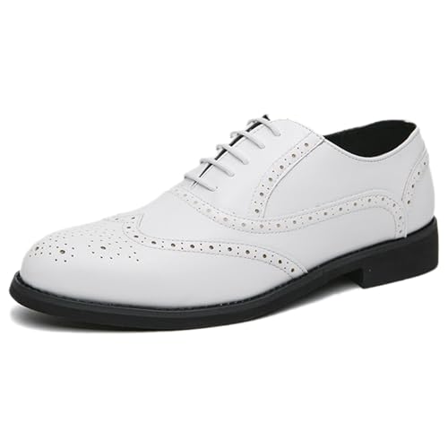 Men's Leather Wingtip Brogue Dress Oxfords Classic Lace-Up Block Heel Low Top Business Derby Shoes Comfortable Anti-Slip Slip On Formal Events Office Casual Dress Shoes