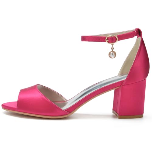 Block Chunky Heels for Women Peep Open Toe Ankle Strap Heeled Sandals Summer Party Wedding Dress Shoes 2.36 inch2