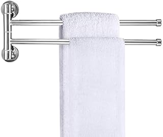 bowarepro 2-arm Swivel Towel Rails Fold Out Hardware Stainless Steel for Bathroom/Kitchen, Towel Hanger Wall Mounted Narrow Holder Rotatable Bath Towel Rod Arm Space Saver Rack Organizer