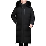 Chaqueta de esquí para hombre, de piel sintética, cálida, cálida, para invierno, parka larga, Negro, XL