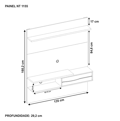 Painel para Tv 55 Polegadas 1,35m Off White/Freijó Trend com Lampada Led