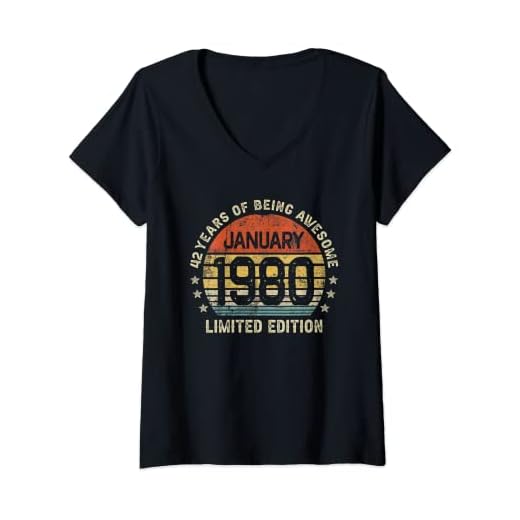 Mujer 42 Años Cumpleaños Regalo Enero 1980 Divertido Mujer Hombre Camiseta Cuello V