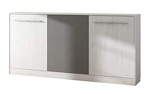 BIM Furniture Wandbett Horizontal Schrankbett Roger 90x200 cm Wandklappbett, Schrankklappbett, Schrank mit integriertem Klappbett, Funktionsbett (Craft Weiss/Graphit, Ohne zusätzlichen Regalen)