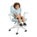 Silla de escritorio para niños, silla de ordenador infantil giratoria con ajuste de altura y reposapiés para niños de 5 a 12 años (azul)