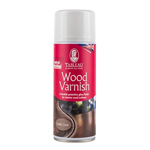 Tableau Wood Varnish Dark Oak 400ml. Stain and Gloss Wooden Surfaces In One Go. Spray Varnish For Wood. Easy Application Quick Dry Formula. Perfect For Wooden Furniture, Doors & Window Frames