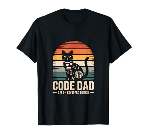 Code Dad Cat on Keyboard Edition Retro Cat T-Shirt