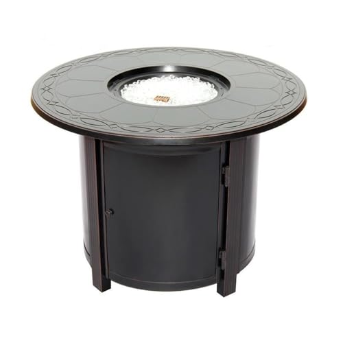 Pemberly Row 34" Round Aluminum Gas Fire Pit Chat Table, Topaz Gray Finish, 37,000 BTU Output, Weather-Resistant Outdoor Table with Stainless Steel Burner, Clear Fire Glass, Multi-Function Aluminum - Image 3