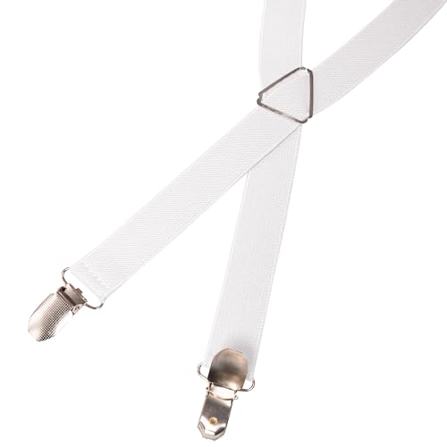 RBOCOTT Mens White Suspender with 4 Clips Adjustable Braces(14) - Thumbnail 4