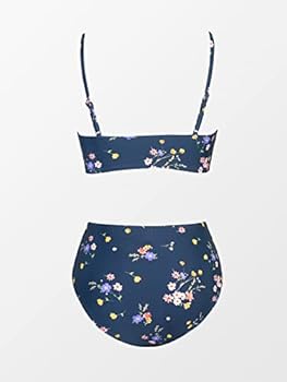 CUPSHE Bikiniset voor dames, twist front, hoge taille, v-hals, gewatteerd, 2 -delige set, badpakken, zwempakken, Blauw, M