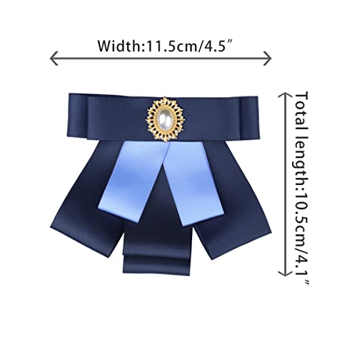 Elerevyo Women's Pre-Tied Bowknot Bow Tie Elegant Rib Bow Brooch One Size Deep Blue #TOP1