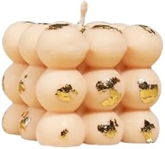 شمعة عمودية معطرة برائحة المسك مع رقائق ذهبية، لون عاجي