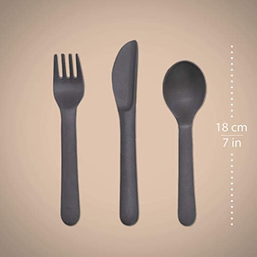 Cutlery Set - 12 Piece Stone Grey - Eco-Friendly - 4X Fork, Knife & Spoons -Tested at UK's #1 Baking Event - Durable, Dishwasher Safe. Ideal Family Lunchbox or Travel Cutlery Set