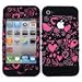 BUMPER CASE FOR IPHONE 4 4S SOFT BLACK SKIN PINK HEARTS ON BLACK COVER