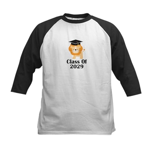 CafePress Class of 2029 Graduate (Lion) Kids Baseball Jersey Kids Cotton Baseball Jersey, 3/4 Raglan Sleeve Shirt Black/White