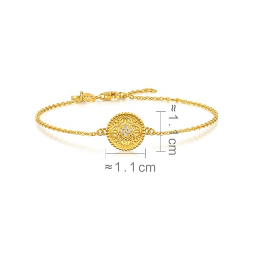Image of CHOW SANG SANG 999 24K Gold Cultural Blessings Auspicious Four Harmonious Symbols with diamond Bracelet for Women 18cm 95604B