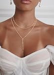 Coshilta Gold Necklace for Women, 14K Dainty Gold Long Necklace Y-Shaped Pendant Necklace Minimalist Drop Layered Necklaces Gold Jewelry For Women Gift