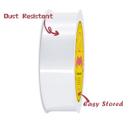 Image of Double Face White Satin Ribbon 1-1 /2 inch X 50 Yards Polyester White Ribbon for Gift Wrapping Very Suitable for Weddings Party Hair Bow Invitation Decorations and More