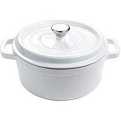 Sartenes Hierro Fundido Gourmet Tools Horno Holandés Hierro Fundido esmaltado antiadherente 24 cm/ 3,6 litros 6/4 comensales, Olla Cocotte con tapa redonda para cocinar con los sabores y nutrientes tradicionales -Blanca. Gourmet Tools