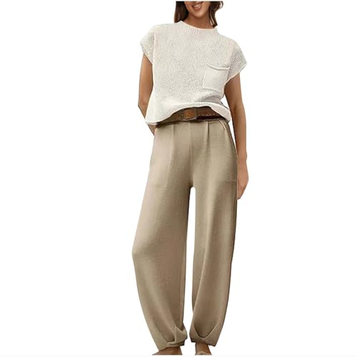 TANGNADE Women 2 Piece Outfits Sweatsuit Set Cropped Sweatshirt Twist Front Wide Leg Sweatpant Lounge Set Tracksuit