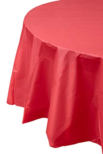 12-Pack Premium Plastic Tablecloth 84In. Round Table Cover - Red #TOP2