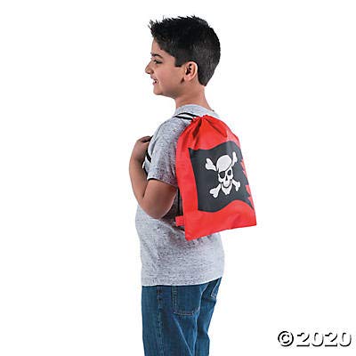 Fun Express Pirate Drawstring Backpack (Set of 12) Party Favor and Apparel Accessories