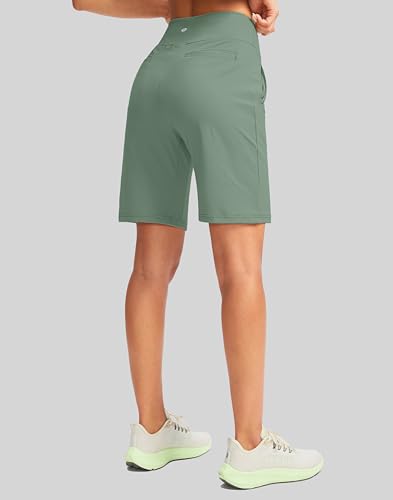 Image of SANTINY Women's 9 inch High Waisted Bermuda Shorts with 4 Pockets Knee Length Long Shorts for Women Workout Athletic Casual
