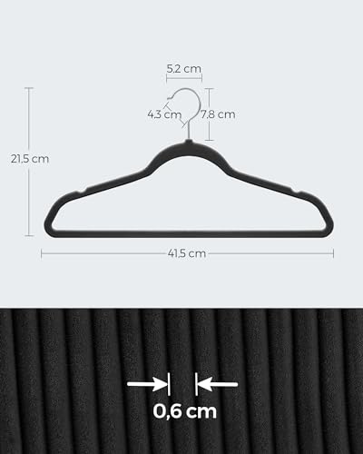 SONGMICS Grucce Appendiabiti in Velluto, 20 Pezzi, Salvaspazio e Antiscivolo, Gancio Girevole a 360°, Spesso 0,6 cm, Largo 41,5 cm, Cappotti Pantaloni, Nero Inchiostro e Argento CRF026B20 - Immagine 3