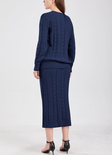 Image of chouyatou Women Winter Casual Chunky Cable Knit Long Pencil Skirt 2 Piece Outfit Oversized Pullover Sweater Sets