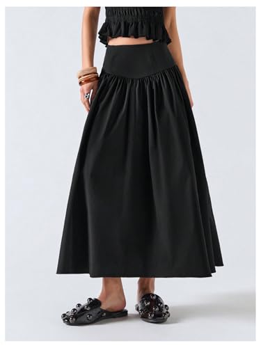 SHENHE Women's Elegant High Waisted A Line Flowy Maxi Skirt Casual Going Out Flare Long Skirt3
