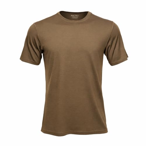 Image of SHEEP RUN Men's Merino Wool Lightweight Hiking Running Workout Breathable Base Layer T Shirt, Dark Camel, Medium