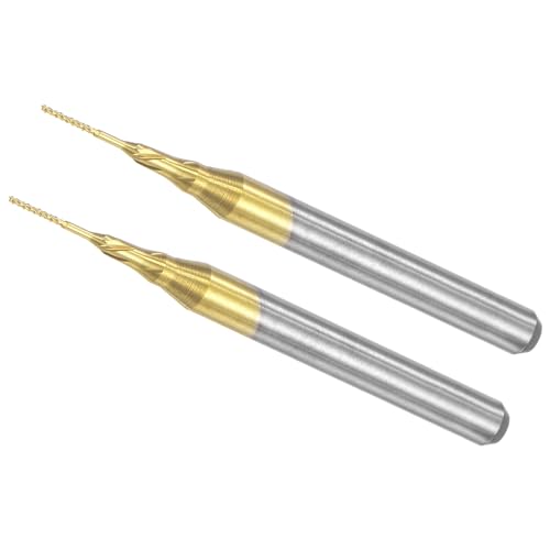 CoCud Fraises à Bout en Forme de Maïs, Diamètre de Coupe de 0,5 mm, Queue de 3,175 mm (1/8 Pouce), Carbure de Tungstène Revêtu de Titane, Outils de Fraisage CNC, 2 Pièces