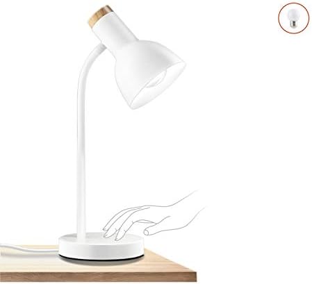 amezin White Desk Lamp 7w E26 LED Touch Control Gooseneck Metal Desk Lamps, Adjustable Modern Wood Eye-Caring Table Lamp for Girls Kids Home Office Bedroom College Dorm