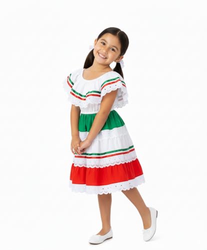 Girl's Traditional Mexican, Central America, Birthday, Cinco De Mayo, Cultural Fiesta Dress with Lace & Ribbons Trims2
