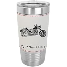LaserGram 20oz Vacuum Insulated Tumbler Mug, Motorcycle, Personalized Engraving Included Faux Leather, Baseball Style