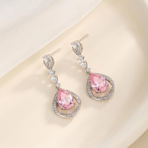 EVEVIC Trendy Austrian Crystal Teardrop Halo Hollow Drop Earrings for Women 14K Gold Plated Dangle Earring Hypoallergenic Jewelry Gift3