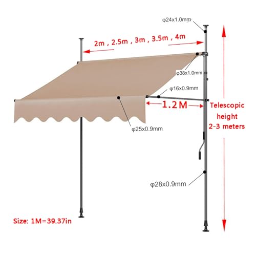 Toldo retráctil manual de 3m sin taladro con manivela y estructura de acero para ventanas 3