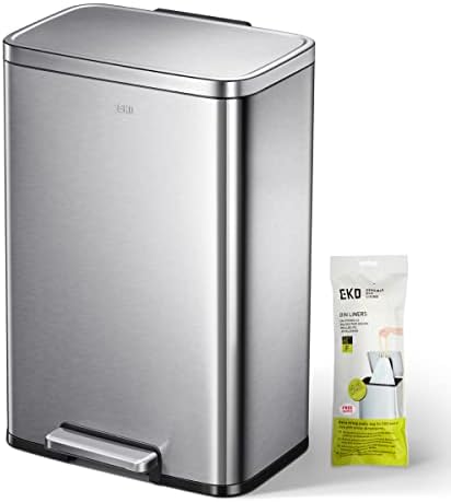 EKO Madison Brushed Stainless 50 Liter/13.2 Gallon Step Trash Can with Inner Liner - Fingerprint Resistant Finish
