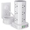 Power Strip Tower with Multiple Outlets, Flat Plug Surge Protector Tower Extension Cord with 12 AC Outlets 4 USB Ports (2 USB C), 10FT Cord Power Tower Surge Protector for Home Office Dorm Room, White
