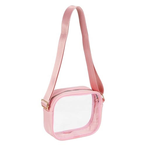PATIKIL 7.5"x6" Clear Crossbody Bag with Shoulder Strap, Stadium Approved PVC Transparent Purse Bag for Sports Events Concerts Festivals, Pink