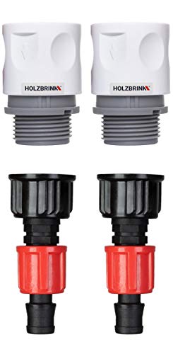HOLZBRINK Set zum Anschluss von Tropfschlauch 16mm an den Wasserhahn: 2X Schnellanschluss 20mm, 2X Verbindung TT 20mm auf 16mm